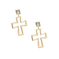 Tibetan Style Drop Earrings, Cross, gold color plated, for woman & with rhinestone, golden, nickel, lead & cadmium free, 22.10x37.42mm, Sold By Pair