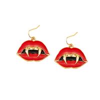 Zinc Alloy Drop Earrings Lip gold color plated for woman & enamel red nickel lead & cadmium free Sold By Pair