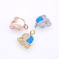 Cubic Zirconia Micro Pave Brass Pendant, with Opal, Elephant, plated, DIY & micro pave cubic zirconia, more colors for choice, nickel, lead & cadmium free, 22x16x2mm, 4PCs/Bag, Sold By Bag