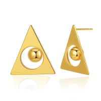 Latão Brinco, cobre, Triângulo, 18K banhado a ouro, joias de moda & para mulher, dourado, níquel, chumbo e cádmio livre, 23x27mm, vendido por par