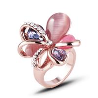 Zinc Alloy Finger Ring with Cats Eye & Crystal & for woman & with rhinestone rose gold color nickel lead & cadmium free Sold By PC