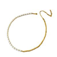 Collier de chaîne en laiton de perles d'eau douce, perle d'eau douce cultivée, avec laiton, avec 1.97inch chaînes de rallonge, Placage de couleur d'or, bijoux de mode & pour femme, Vendu par Environ 14.57 pouce brin