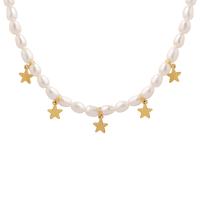 Natural Freshwater Pearl Necklace, with Titanium Steel, with 3.15inch extender chain, Star, fashion jewelry & for woman, 4mm,6mm, Length:Approx 14.96 Inch, Sold By PC