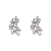 Rhinestone Earring Zinc Alloy Leaf plated fashion jewelry & for woman & with rhinestone nickel lead & cadmium free 33mm Sold By Pair