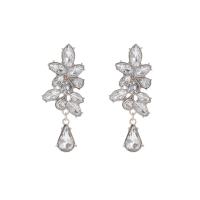 Rhinestone Earring Zinc Alloy Flower plated fashion jewelry & for woman & with rhinestone nickel lead & cadmium free 54mm Sold By Pair
