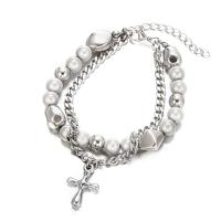 Titanium Steel Bracelet & Bangle, Cross, Double Layer & fashion jewelry & Unisex, original color, Length:21 cm, Sold By PC