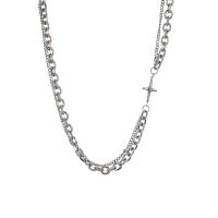Titanium Steel Necklace Cross fashion jewelry & Unisex & with rhinestone original color Sold By PC
