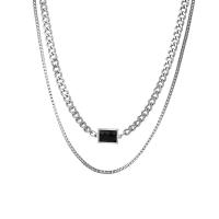 Titanium Steel Necklace, with Rhinestone, with 5cm extender chain, Rectangle, polished, fashion jewelry & punk style & Unisex, original color, Length:42 cm, 48 cm, Sold By PC