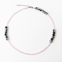 Quarz Halskette, Rosenquarz, mit Glasperlen, mit Verlängerungskettchen von 5cm, Modeschmuck & für Frau, Rosa, 3mm,8mm, Länge:48.5 cm, verkauft von PC