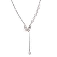 Titanium Steel Necklace, with Plastic Pearl, with 5cm extender chain, Butterfly, fashion jewelry & micro pave cubic zirconia & for woman, original color, Length:46 cm, Sold By PC