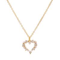 Brass Necklace with Plastic Pearl with 5cm extender chain Heart plated fashion jewelry & for woman & with rhinestone & hollow nickel lead & cadmium free Length 49 cm Sold By PC