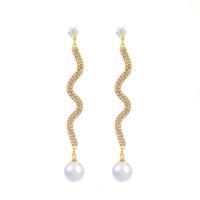 Zinklegierung Ohrringe, mit Kunststoff Perlen, rund, plattiert, Modeschmuck & für Frau & mit Strass, keine, frei von Nickel, Blei & Kadmium, 82mm, verkauft von Paar