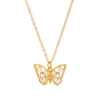 Cubic Zircon Micro Pave Brass Necklace with 5cm extender chain Butterfly plated fashion jewelry & micro pave cubic zirconia & for woman nickel lead & cadmium free Length 48 cm Sold By PC