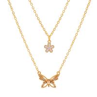 Multi Layer Necklace, Brass, with 5cm extender chain, Butterfly, plated, Double Layer & fashion jewelry & for woman & with rhinestone, more colors for choice, nickel, lead & cadmium free, Length:41.5 cm, Sold By PC