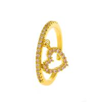 Brass δάχτυλο του δακτυλίου, Ορείχαλκος, Καρδιά, επιχρυσωμένο, κοσμήματα μόδας & για τη γυναίκα & με στρας & κοίλος, περισσότερα χρώματα για την επιλογή, νικέλιο, μόλυβδο και κάδμιο ελεύθεροι, 17mm, Sold Με PC
