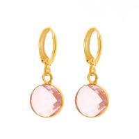 Brass Drop Earring with Crystal Round gold color plated fashion jewelry & for woman nickel lead & cadmium free Sold By Pair