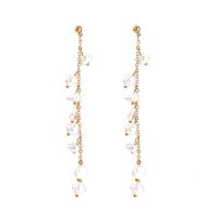 Zinc Alloy Drop Earrings with Plastic Pearl KC gold color plated fashion jewelry & for woman golden nickel lead & cadmium free 95mm Sold By Pair