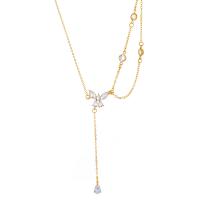 Zinc Alloy Jewelry Necklace with 7cm extender chain Butterfly plated fashion jewelry & for woman & with rhinestone nickel lead & cadmium free Length 38 cm Sold By Pair