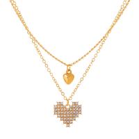 Multi Layer Necklace Zinc Alloy with 5cm extender chain Heart plated Double Layer & fashion jewelry & for woman & with rhinestone nickel lead & cadmium free Length 42.5 cm Sold By PC