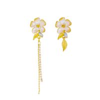 Asymmetric Earrings Zinc Alloy Flower plated fashion jewelry & micro pave cubic zirconia & for woman nickel lead & cadmium free 7.6cm 3.5cm Sold By Pair