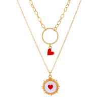 Zinc Alloy Jewelry Necklace with 5cm extender chain Heart plated Double Layer & fashion jewelry & Bohemian style & for woman & enamel nickel lead & cadmium free Length 39 cm Sold By PC