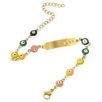 Evil Eye Jewelry Bracelet, 304 Stainless Steel, Vacuum Ion Plating, for woman & enamel, golden, Length:Approx 9 Inch, Sold By PC