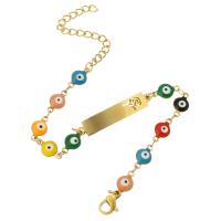 Дурной глаз ювелирные изделия браслет, Нержавеющая сталь 304, Женский & эмаль, Золотой, длина:Приблизительно 9 дюймовый, продается PC