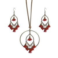Jewelry Sets, Tibetan Style, with Cloth, gold color plated, 2 pieces & Bohemian style & for woman, more colors for choice, 25x80mm, Length:Approx 29.13 Inch, 5Sets/Lot, Sold By Lot
