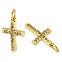 Cubic Zirconia Micro Pave Brass Pendant, Cross, gold color plated, fashion jewelry & DIY & micro pave cubic zirconia & for woman, golden, 10x15x2mm, Hole:Approx 3mm, 10PCs/Lot, Sold By Lot