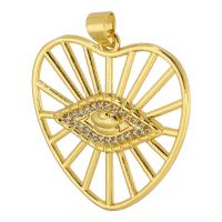 Cubic Zirconia Micro Pave Brass Pendant, Heart, gold color plated, fashion jewelry & DIY & evil eye pattern & micro pave cubic zirconia & for woman, golden, 27x28x3mm, Hole:Approx 3mm, 10PCs/Lot, Sold By Lot