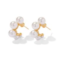 Stainless Steel Stud Earrings, 304 Stainless Steel, with Plastic Pearl, Vacuum Ion Plating, fashion jewelry & for woman, golden, 22.90x9.17mm, Sold By Pair