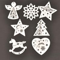 Wood Christmas Hanging Ornaments, with Linen, Christmas Design & DIY & different styles for choice, more colors for choice, 50-70mm, Approx 5PCs/Bag, Sold By Bag
