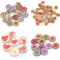 Dřevo Button, Flat Round, tisk, DIY & různé designy pro výběr, více barev na výběr, 20mm, Cca 200PC/Bag, Prodáno By Bag