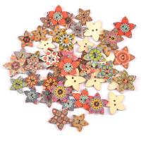 Wood Button, Flower, printing, DIY & different size for choice, mixed colors, Approx 50PCs/Bag, Sold By Bag