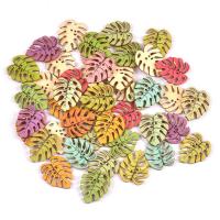 Wood  Button Leaf DIY mixed colors Approx Sold By Bag