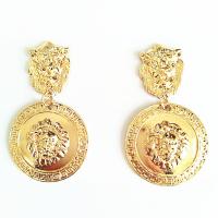 Boucles d'oreilles en alliage de zinc, lion, Placage de couleur d'or, pour femme, doré, protéger l'environnement, sans nickel, plomb et cadmium, 53x30mm, Vendu par paire