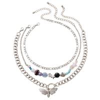 Mode Multi Layer halsband, Zink Alloy, med Kristall, silver pläterad, tre stycken & för kvinna, silver, nickel, bly och kadmium gratis, 3PC/Ställ, Säljs av Ställ