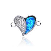 Cubic Zirconia Micro Pave Brass Connector with Opal Heart plated DIY & micro pave cubic zirconia & 1/1 loop nickel lead & cadmium free Sold By Bag