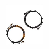 Gemstone Bracelets Tiger Eye with Polyester Cord & Lava & Non Magnetic Hematite Round handmade Unisex & adjustable 6mm Length 5-8 Inch Sold By PC