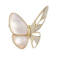 Shell Brooch Brass with Shell Butterfly plated micro pave cubic zirconia & for woman nickel lead & cadmium free Sold By PC