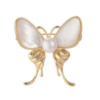 Shell Brooch Brass with Shell Pearl & White Shell Butterfly gold color plated for woman white nickel lead & cadmium free Sold By PC