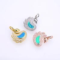 Cubic Zirconia Micro Pave Brass Pendant, with Opal, Swan, plated, DIY & micro pave cubic zirconia, more colors for choice, 22x17x2mm, Sold By PC