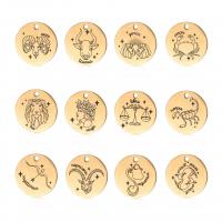 Stainless Steel Pendants 304 Stainless Steel Round Vacuum Ion Plating Zodiac symbols jewelry & DIY 20mm Sold By Bag