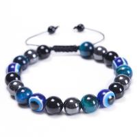 Evil Eye Jewelry Bracelet Gemstone with Polyester Cord Round handmade fashion jewelry & Unisex & adjustable Length 7-11.8 Inch Sold By PC