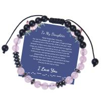 Gemstone Bracelets Abrazine Stone with Polyester Cord & Hematite & Rose Quartz Round handmade fashion jewelry & Unisex & adjustable mixed colors 6mm Length 6.6-11.8 Inch Sold By PC
