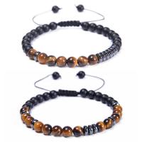 Gemstone Bracelets, with Polyester Cord, Round, handmade, 2 pieces & mother and child series & fashion jewelry & adjustable, more colors for choice, 6mm, Length:6.6-11.8 Inch, Sold By Set