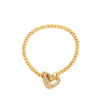 Cubic Zirconia Micro Pave Brass Bracelet Heart plated fashion jewelry & micro pave cubic zirconia & for woman nickel lead & cadmium free Length 20 cm Sold By PC