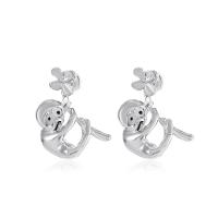Zinc Alloy Stud Earring Monkey platinum color plated fashion jewelry & for woman platinum color nickel lead & cadmium free Sold By Pair