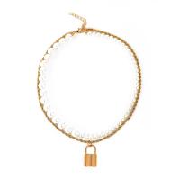 Plastic Pearl Necklace Zinc Alloy with Plastic Pearl with 5cm extender chain Lock KC gold color plated Double Layer & fashion jewelry & for woman nickel lead & cadmium free Length 41 cm Sold By PC