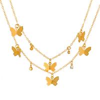 Multi Layer Necklace Zinc Alloy with 5cm extender chain Butterfly KC gold color plated Double Layer & fashion jewelry & for woman & with rhinestone golden nickel lead & cadmium free Length 40 cm Sold By PC